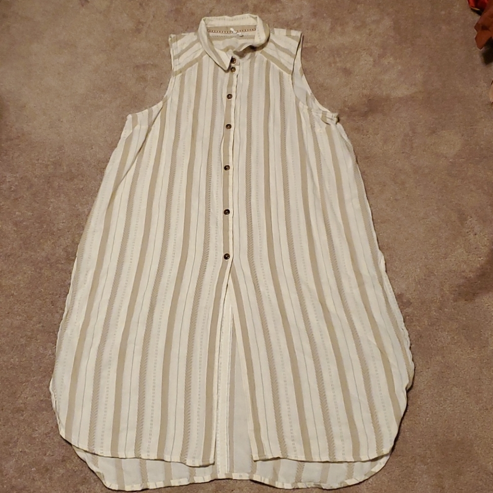 Sleeveless Striped Button-Down Top